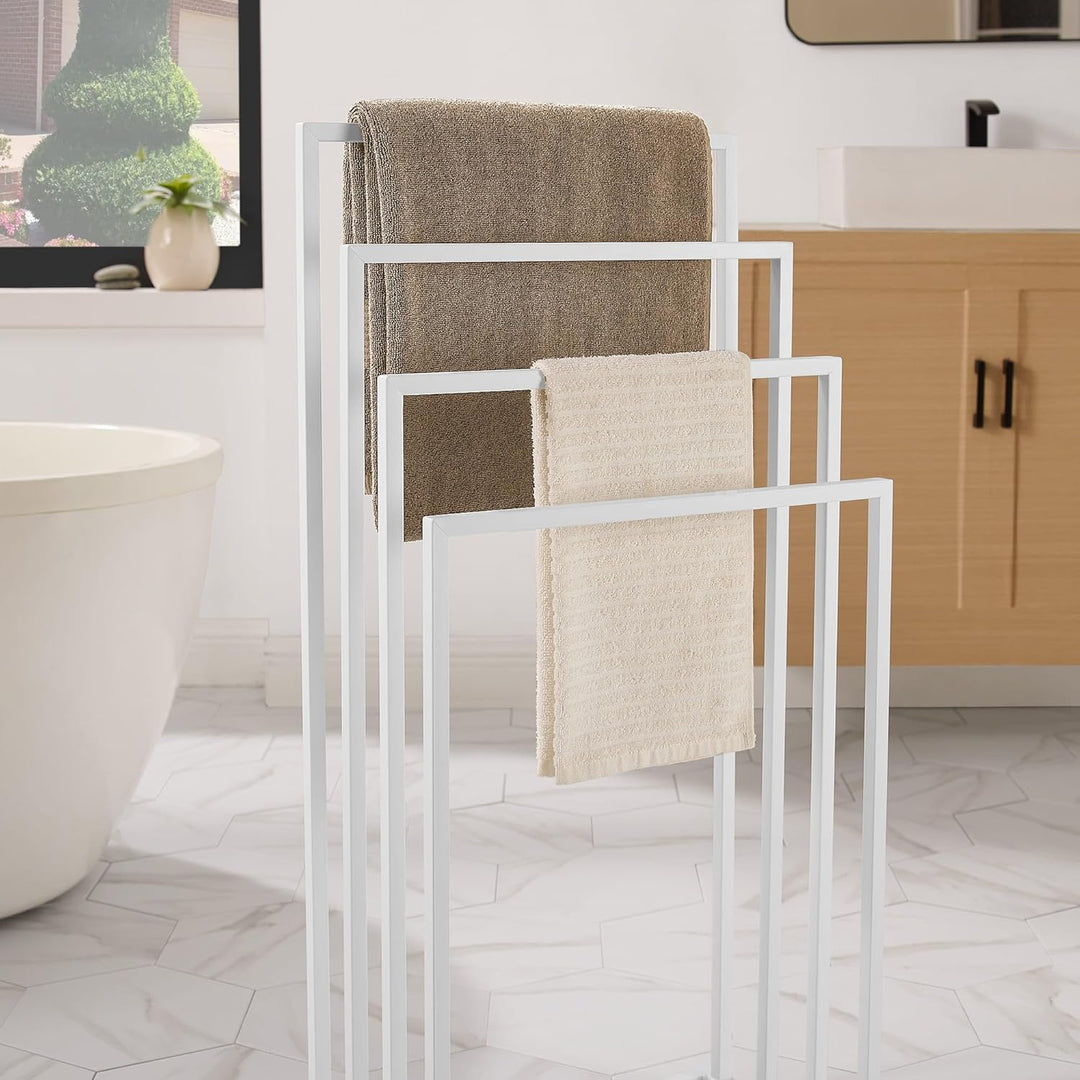 Handtuchständer Weiss – 4Ebenen, freistehend, platzsparend & modern – Stahl, Weiss