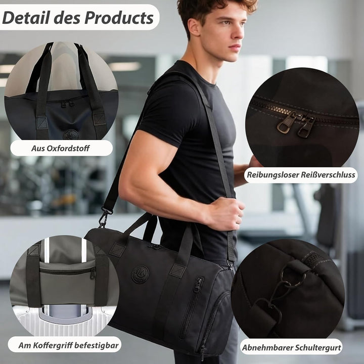 Sporttaschen Reisetaschen, 30L Reisetasche für Damen Herren, Handgepäck Tasche mit Nassfach & Schuhf