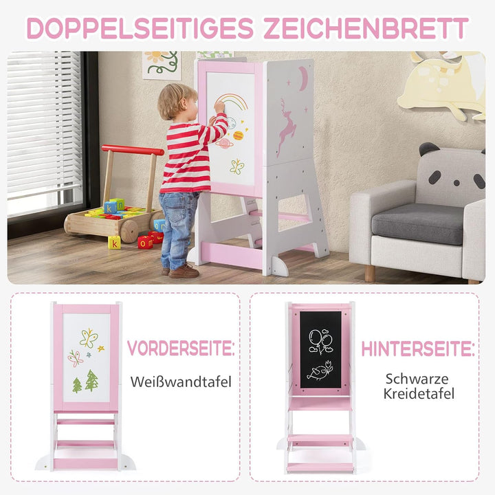 GOPLUS Lernturm Kinder, Mehrzweck-Tritthocker aus Holz mit 3 verstellbare Höhen, Lernstuhl Baby mit