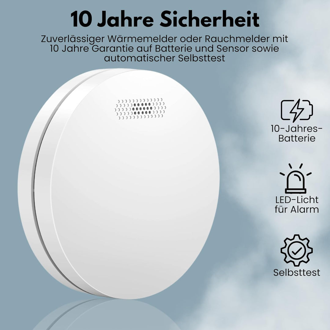 Aroha Link Hitzemelder/Rauchmelder Vernetzt - 10 Jahre Batterie - Feuer/Hitzemelder Vernetzbar - 2 S