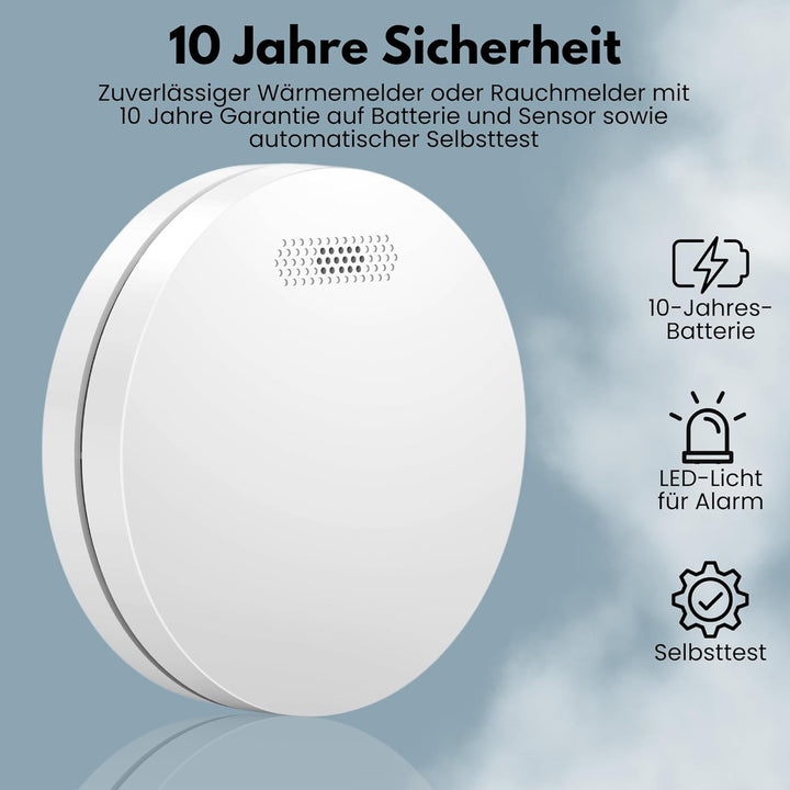 Aroha Link Hitzemelder/Rauchmelder Vernetzt - 10 Jahre Batterie - Feuer/Hitzemelder Vernetzbar - 2 S
