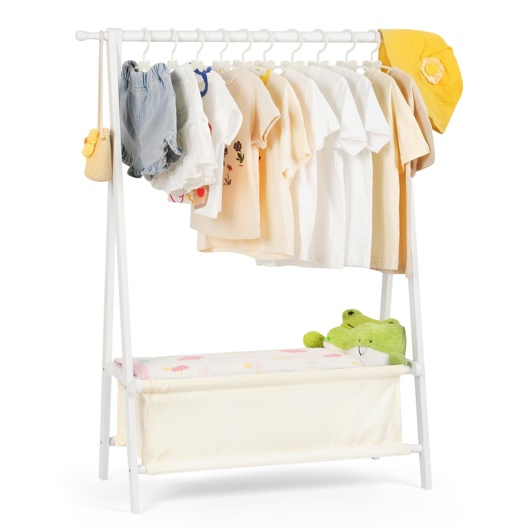 Bambus Kinder Kleiderständer mit Aufbewahrungstasche und Kleiderstange, Dress-up-Ständer, kleiner Ga