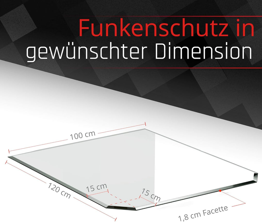BIJON Funkenschutz-Platte mit Facettenschliff, Glasplatte Kaminofen, Kaminschutz mit ESG Sicherheits