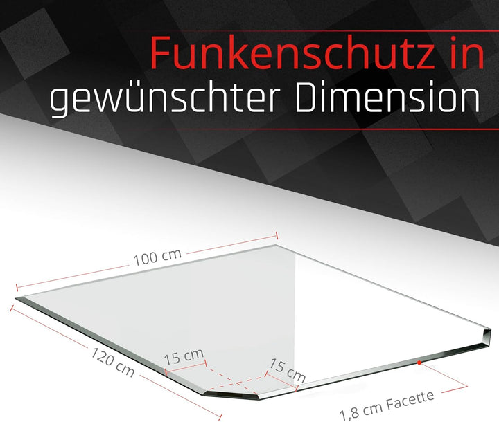 BIJON Funkenschutz-Platte mit Facettenschliff, Glasplatte Kaminofen, Kaminschutz mit ESG Sicherheits