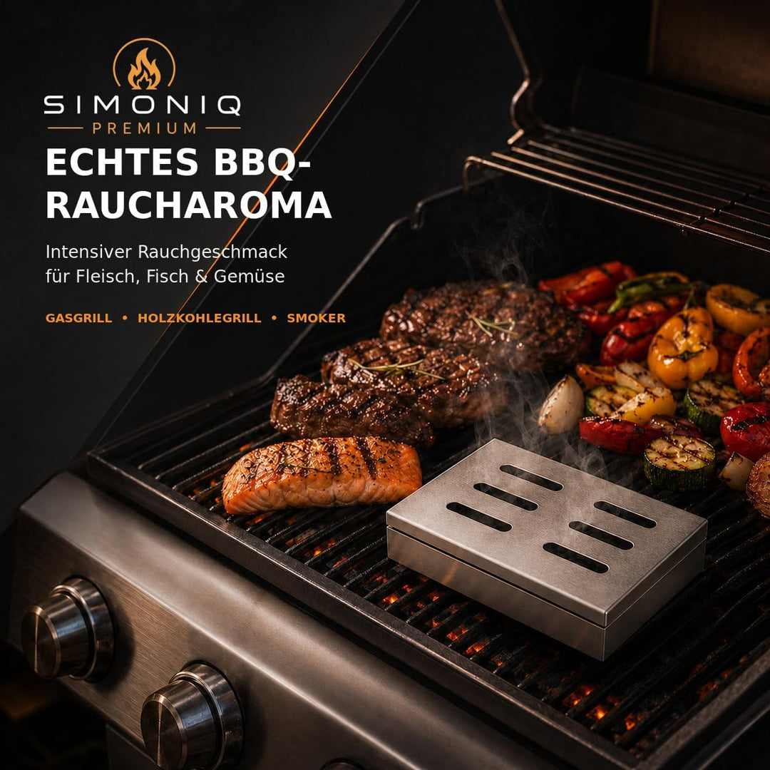 Generisch SIMONIQ Premium Räucher Set – Edelstahl Räucherbox mit 3× 150g Räucherchips &amp; Anleitungska