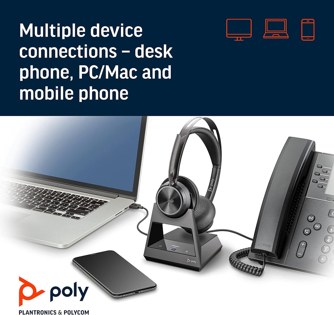 Poly - Voyager Focus 2 Office USB-A (Plantronics) - Bluetooth Dual-Ear (Stereo) Headset with Boom Mi