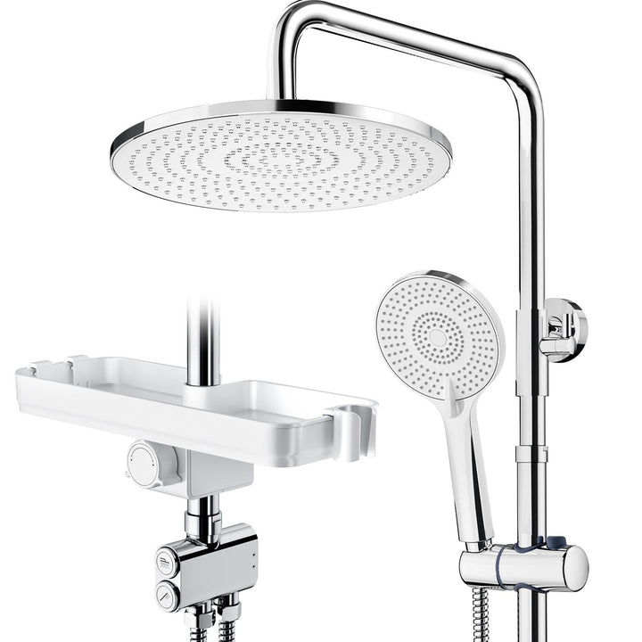Rainsworth Duschsystem mit Ablage Chrom - 25 X 25 cm Rund Regendusche und 3 Strahlarten Duschkopf, m
