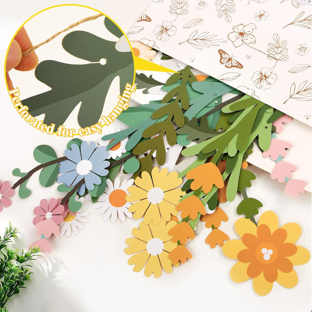 Easy Joy Blumen Girlande,Wildblume Deko Banner, Blumen in vielen Farben Banner,Gänseblümchen Girland