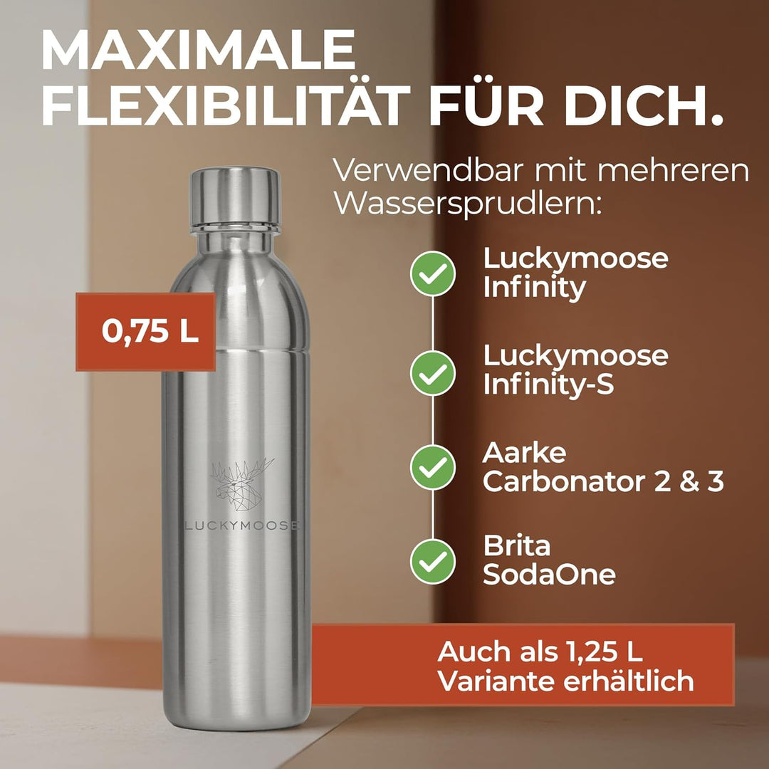 Infinity Edelstahlflaschen Wassersprudler 0,75L – Kompatibel mit der LM Infinity Serie, Aarke Carbon