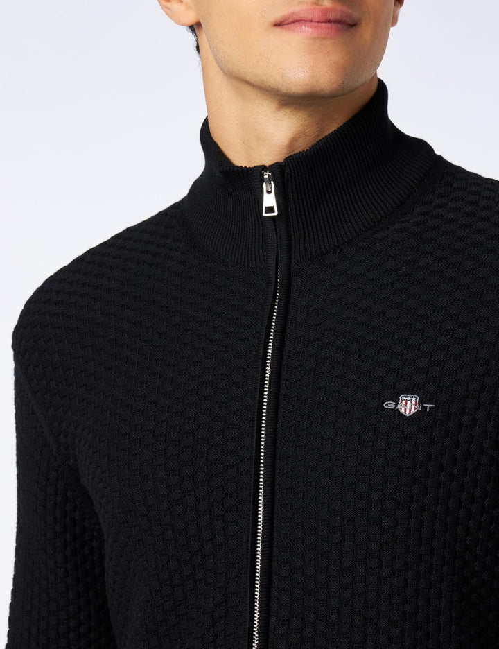GANT Herren Casual Cotton Zip Cardigan Strickjacke M Schwarz, M Schwarz