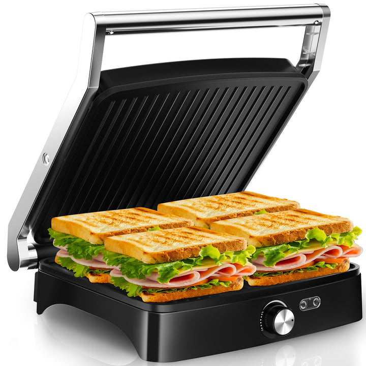 YASHE 2000W Kontaktgrill, Panini Grill mit 4 Scheiben, 180° Öffnung, Antihaftplatten, Temperatur ein