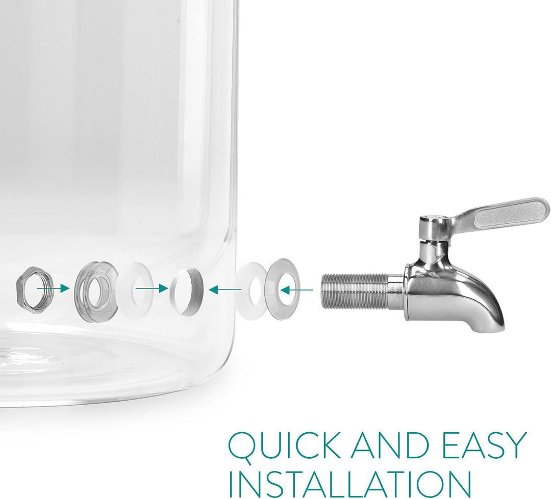 Navaris 5L Getränkespender mit Zapfhahn aus Edelstahl - Glas Wasserspender mit Stand aus Bambus Holz
