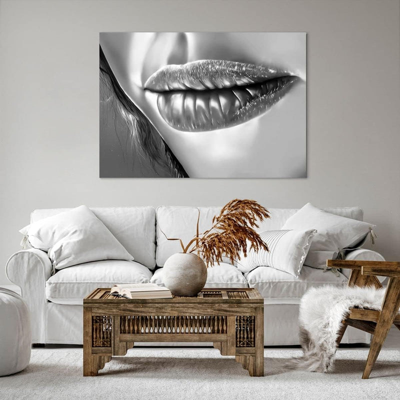 Bilder auf Leinwand 100x70cm Leinwandbild Lippen Gesicht weiblich Lippenstift Gross Wanddeko Bild Sc