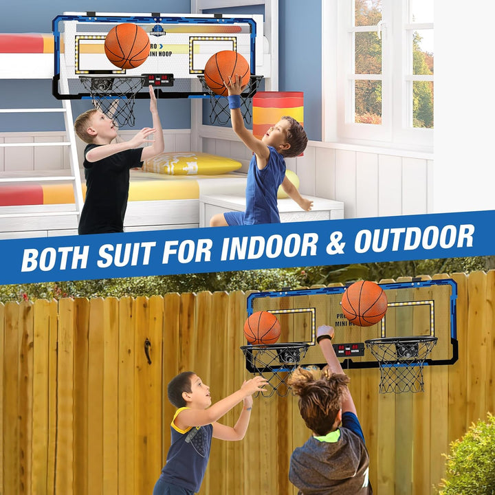 HYES 2-Spieler Basketballkorb für Kinder mit LED-Licht, Basketballkorb für Kids mit 4 Ball Pumpe Ind