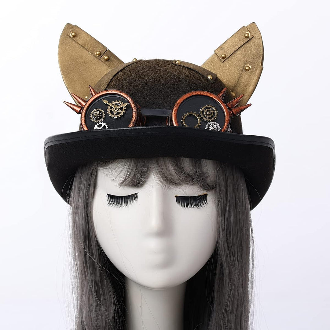 COSDREAMER Unisex Steampunk Zylinder Halloween Kostüm Hut mit Brille Braun Schwarz 10 Einheitsgrösse