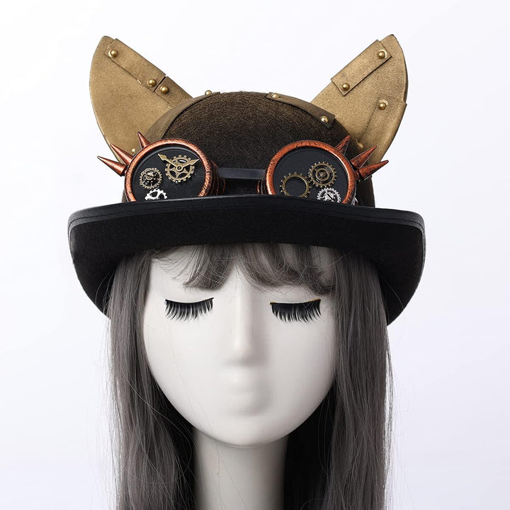 COSDREAMER Unisex Steampunk Zylinder Halloween Kostüm Hut mit Brille Braun Schwarz 10 Einheitsgrösse