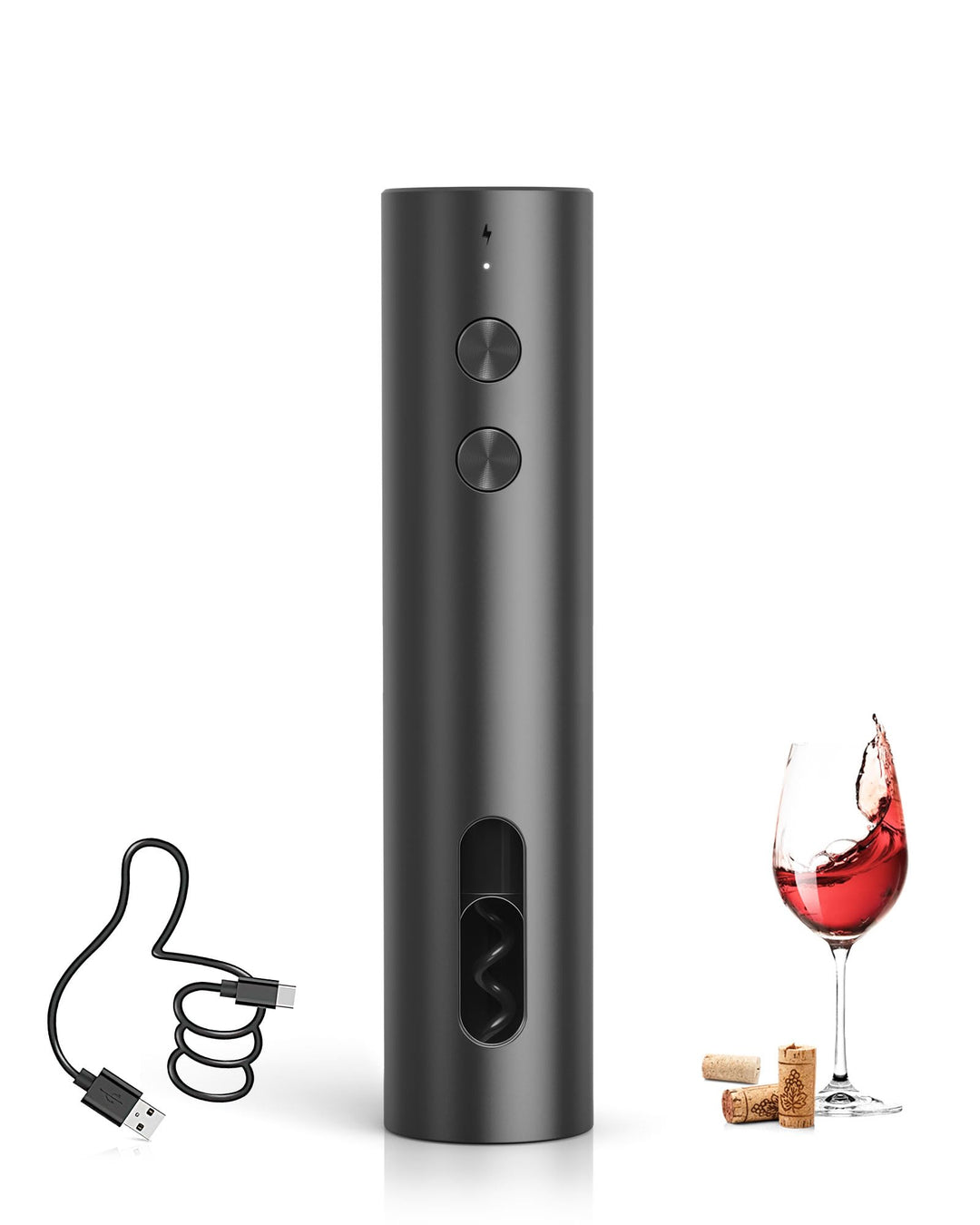 Elektrischer Weinöffner Rechargeable – Elektrischer Korkenzieher USB-C, Mini Tragbar, Schwarzes Matt