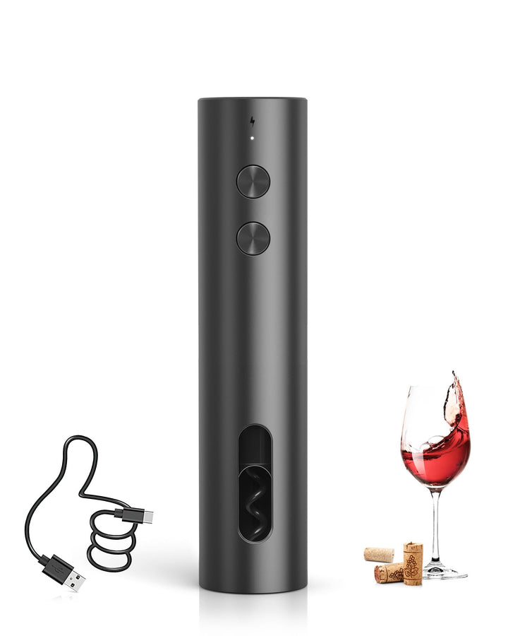 Elektrischer Weinöffner Rechargeable – Elektrischer Korkenzieher USB-C, Mini Tragbar, Schwarzes Matt