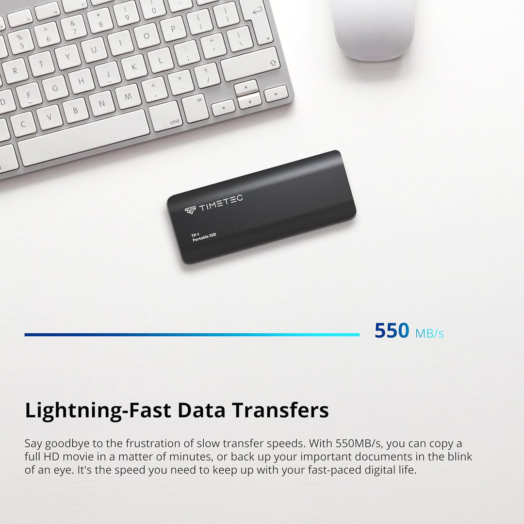 Timetec Tragbare Externe SSD USB 3.2 Gen2 USB-Typ C bis zu 550 MB/s ultradünnes Flash-Aluminium-Mini