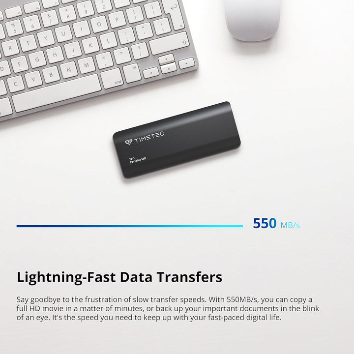 Timetec Tragbare Externe SSD USB 3.2 Gen2 USB-Typ C bis zu 550 MB/s ultradünnes Flash-Aluminium-Mini