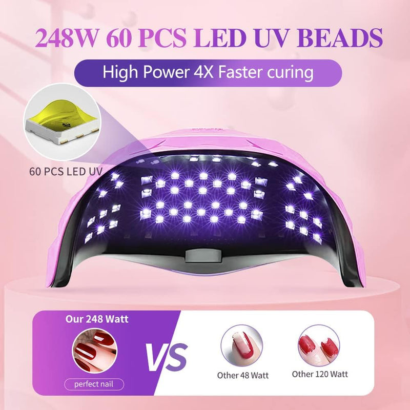 248W UV-LED-Nagellampe, BEENLE Upgrade 60 LED-Perlen Nageltrockner für Gel-Nagellack, Auto-Sensor un