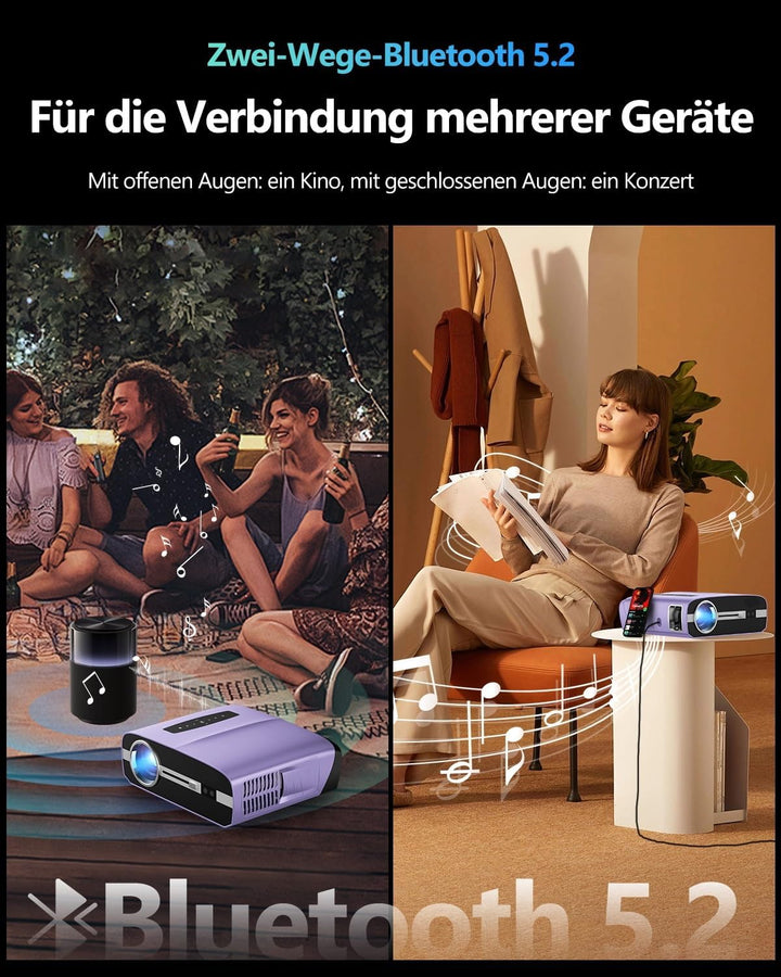 Ultra HD 4K Beamer mit WiFi Bluetooth Streaming Apps,LED Smart Android TV Beamer 4K Heimkino Outdoor