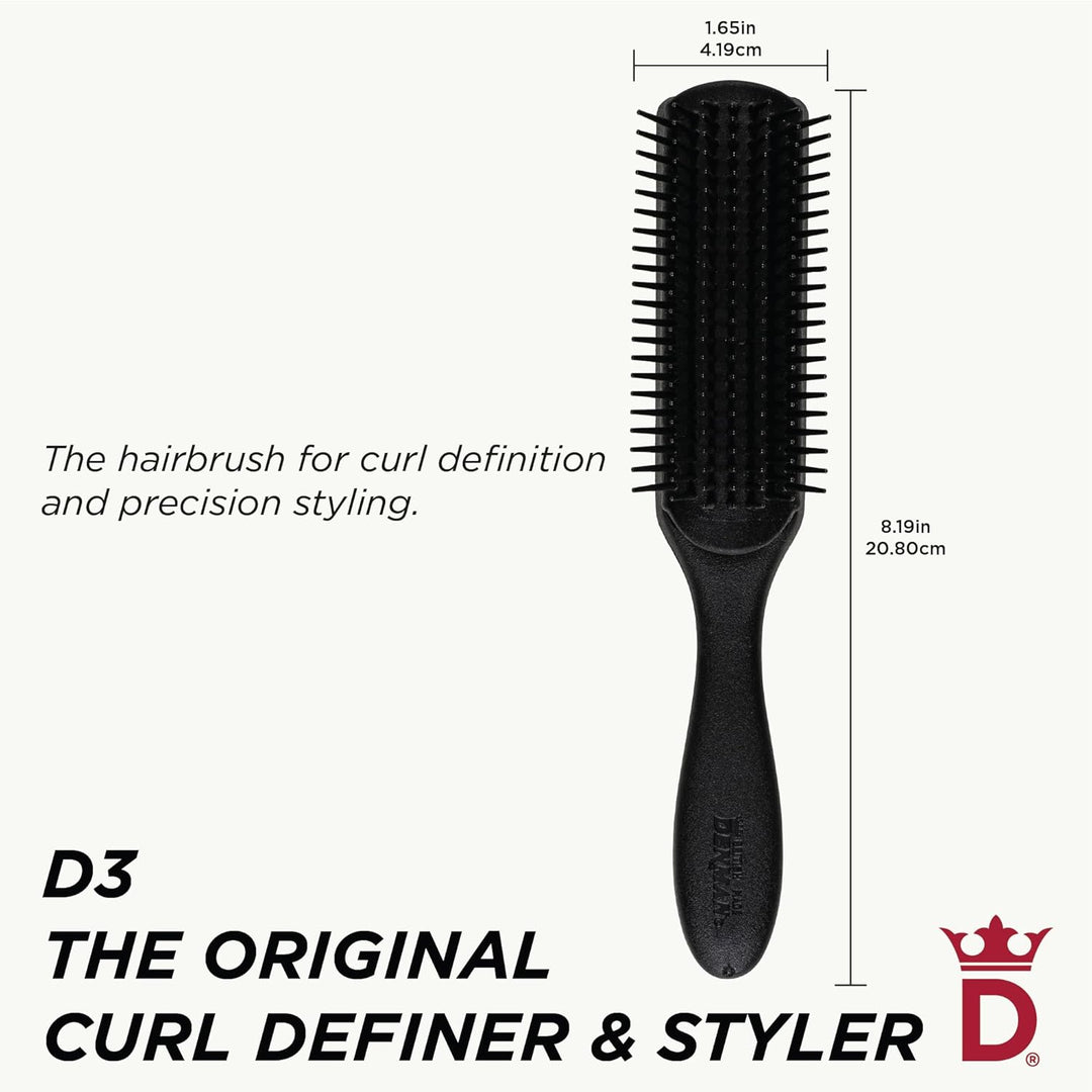 Jack Dean by Denman Curly Hair Brush D3 (All Black) 7 Row Styling Brush for Detangling, Separating,