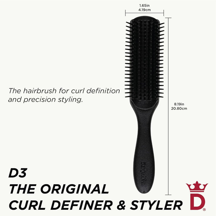 Jack Dean by Denman Curly Hair Brush D3 (All Black) 7 Row Styling Brush for Detangling, Separating,