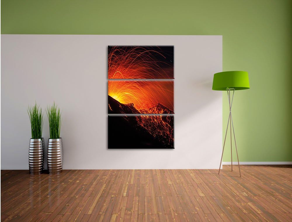 Pixxprint Bedrohlicher Vulkanausbruch / 3-Teilig/Gesamtmass 120cm Leinwandbild bespannt auf Holzrahm