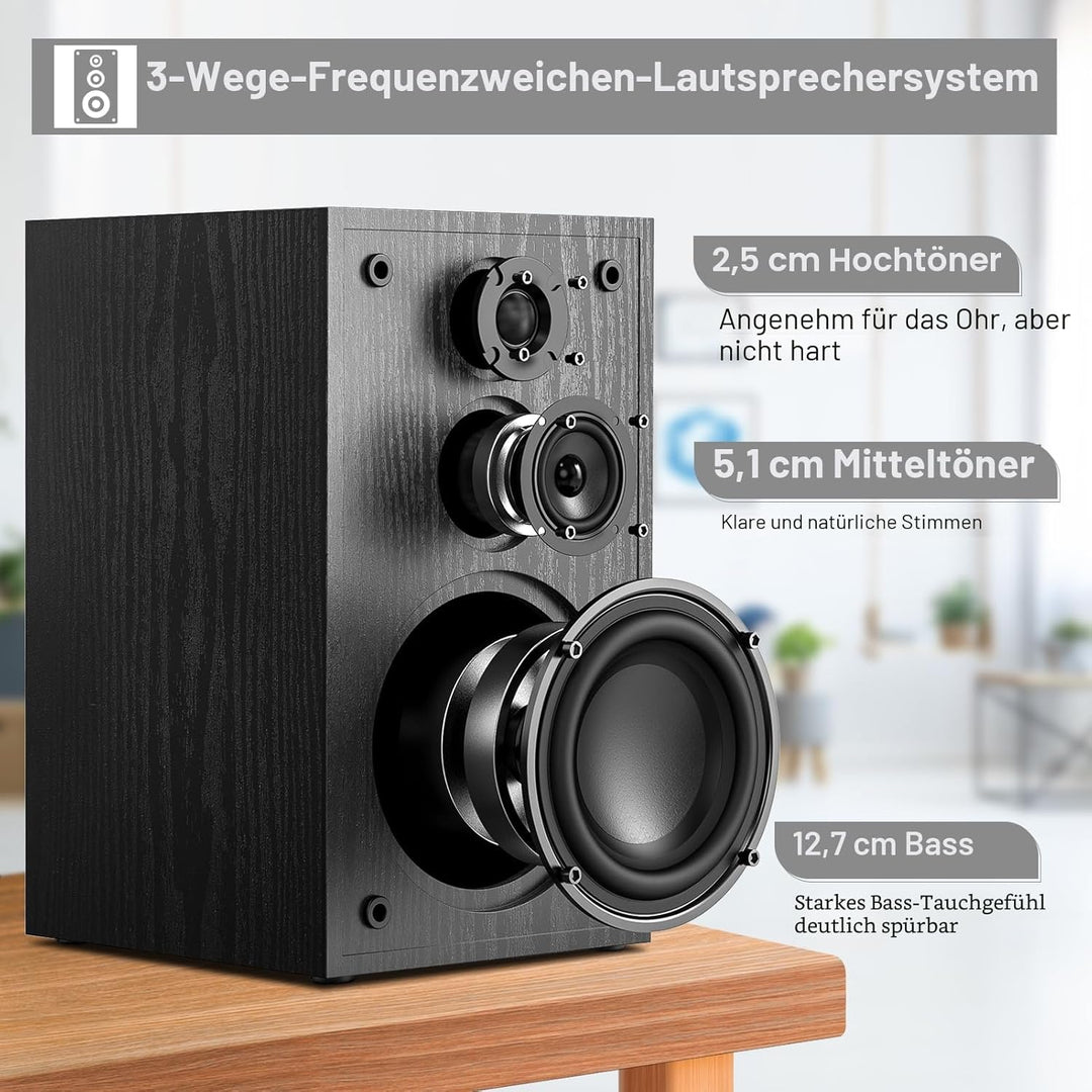 GEYGUY Passive Regal-Lautsprecher Paar,160 Watt RMS,3-Wege-Heim-Stereo-Lautsprecher,5.25" Woofer,2.0