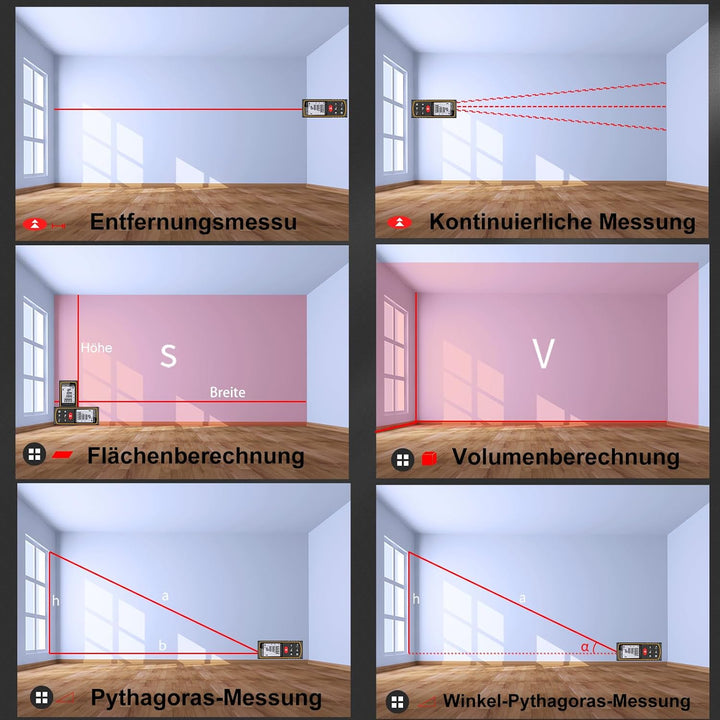 Laserentfernungsmesser 40M 60M 100M mit Winkelsensor, ±2mm Präzision Digitaler Entfernungsmesser ink
