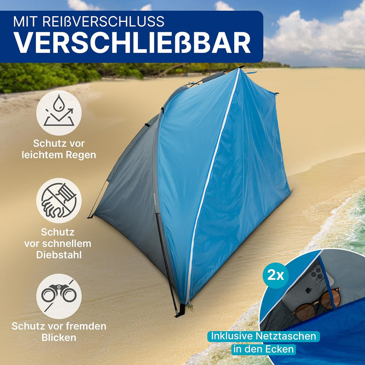 EXPLORER Strandmuschel [270x120x120cm] **mit Sonnendach/verschliessbar ** UV Schutz 80+ mit Boden Ga