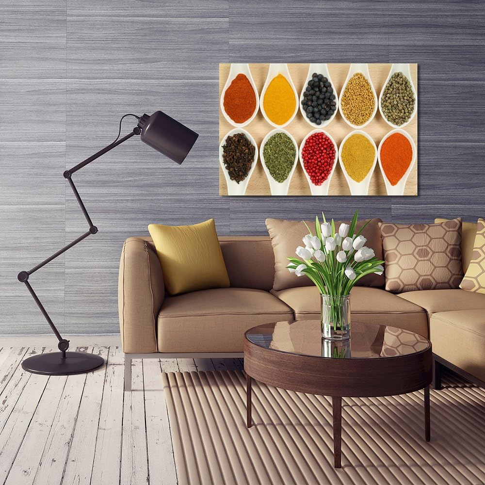 Feeby Frames, Leinwandbild, Bilder, Wand Bild, Wandbilder, Kunstdruck 40x60cm, KÜCHE GEWÜRZE, WEIss,