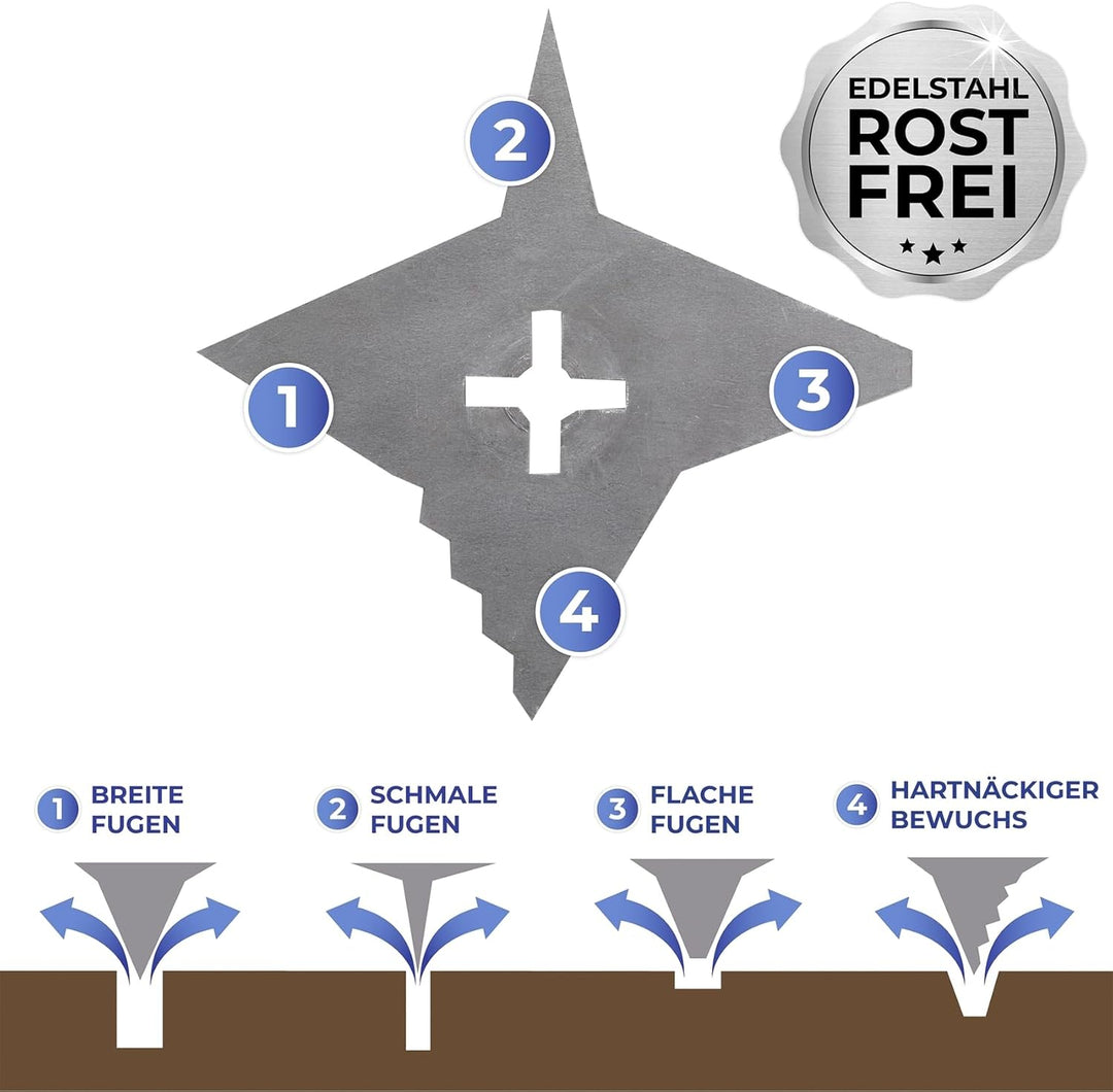 Maximex 4-Zack Fugenkratzer mit Teleskopstiel für Garten, Hof und Einfahrt Silber matt