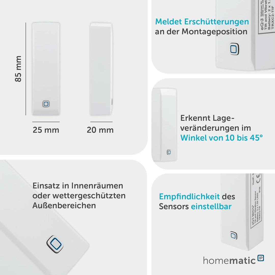 Homematic IP Smart Home Neigungs- und Erschütterungssensor, der kompakte Sensor erkennt Lageveränder
