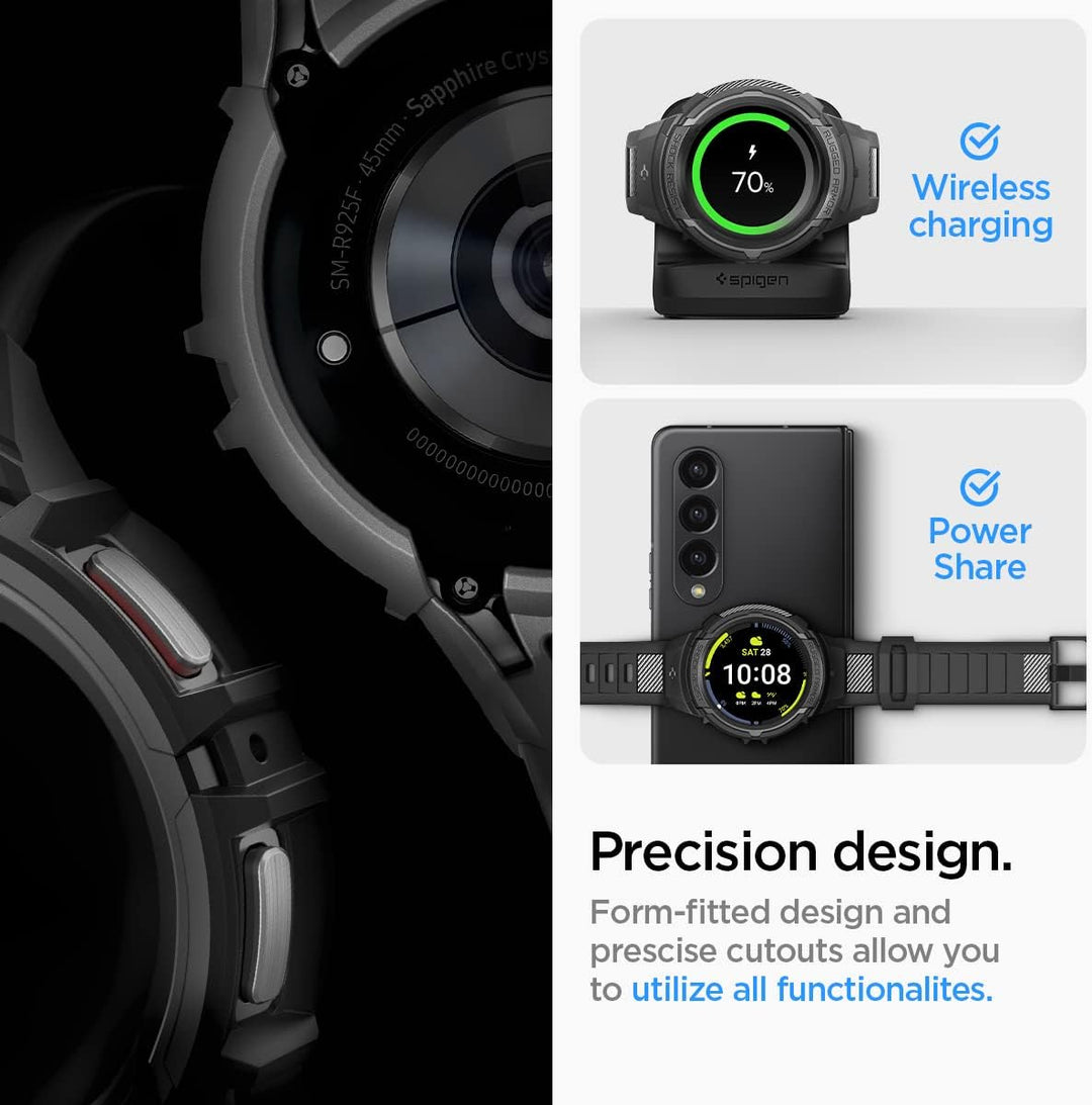 Spigen Rugged Armor Pro Armband mit Hülle Kompatibel mit Galaxy Watch 5 Pro 45mm (2022) - Schwarz, S