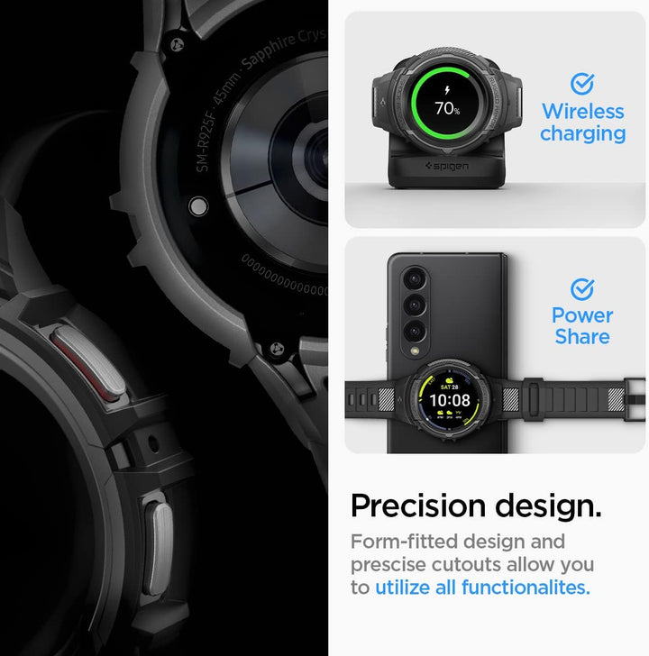 Spigen Rugged Armor Pro Armband mit Hülle Kompatibel mit Galaxy Watch 5 Pro 45mm (2022) - Schwarz, S