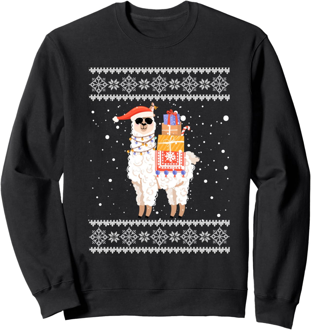Alpaka Mit Weihnachtsgeschenken Ugly Lustig Weihnachtsmotiv Sweatshirt