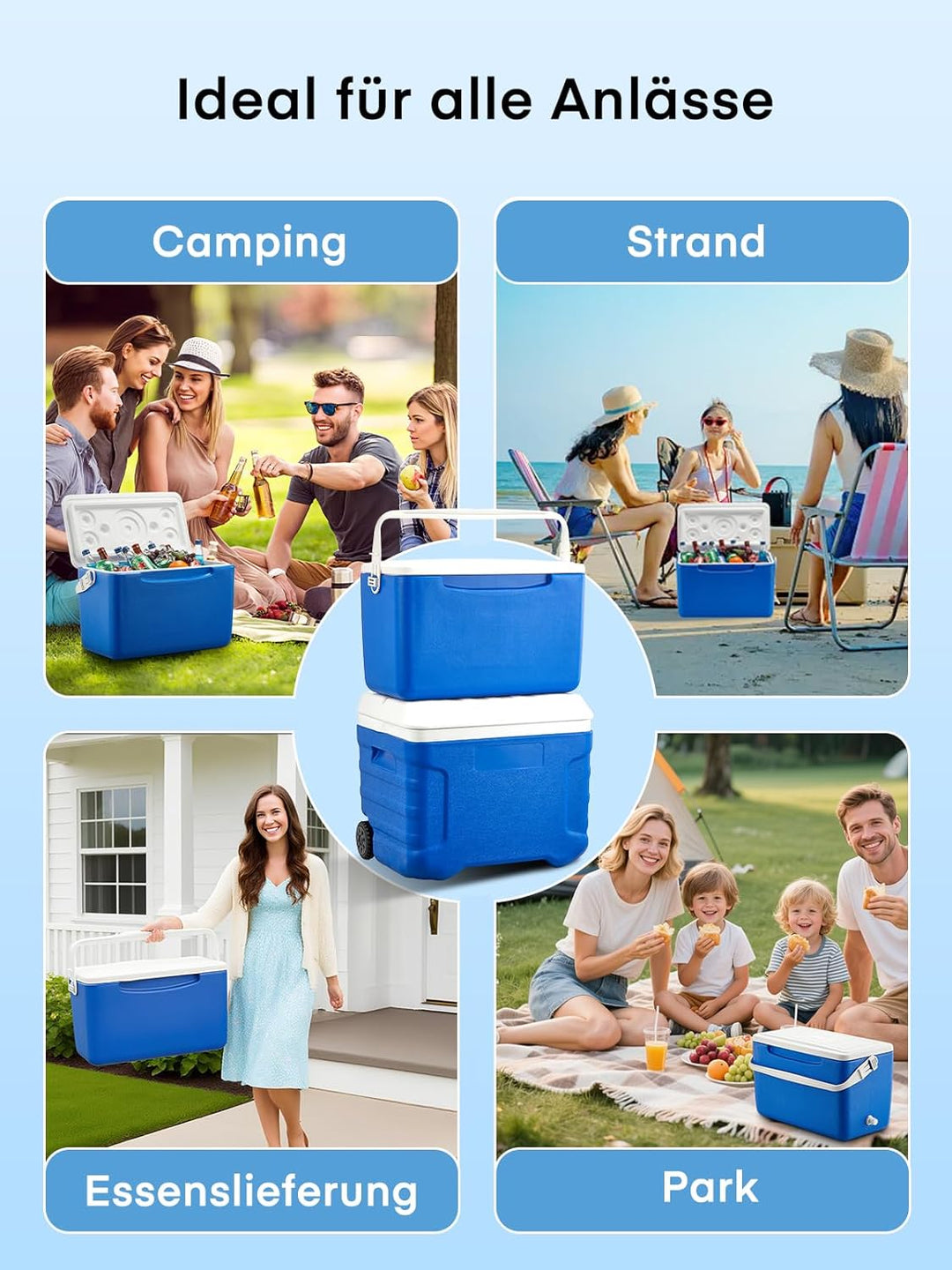 Kühlbox 26L ohne Strom mit Schale & Ablassventil, tragbare isolierte Thermobox mit Griff, hochwertig