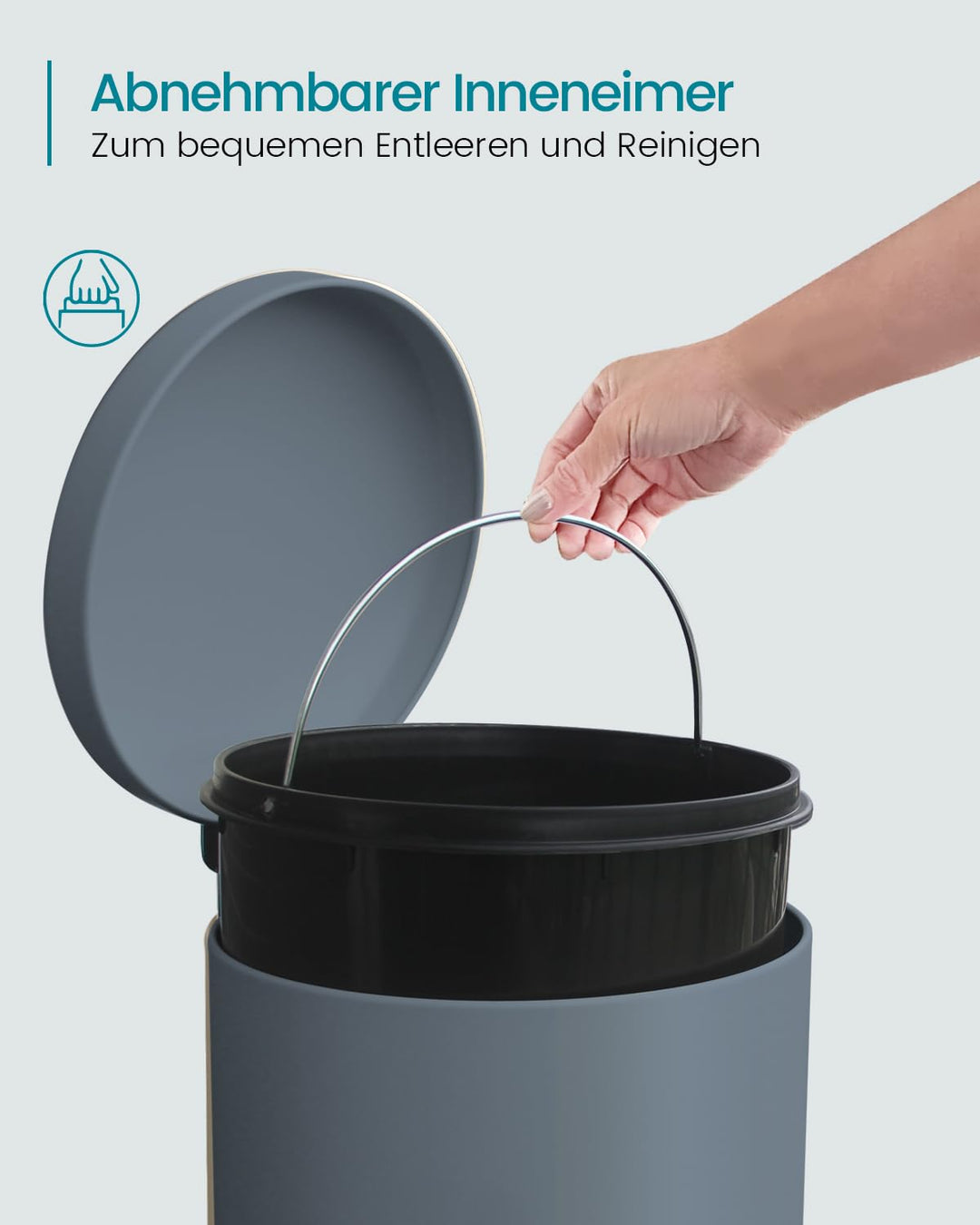 Mülleimer 30 L Treteimer mit Softclose-Deckel, Abfalleimer 30 Liter mit Fusspedal, Rund Mülleimer mi