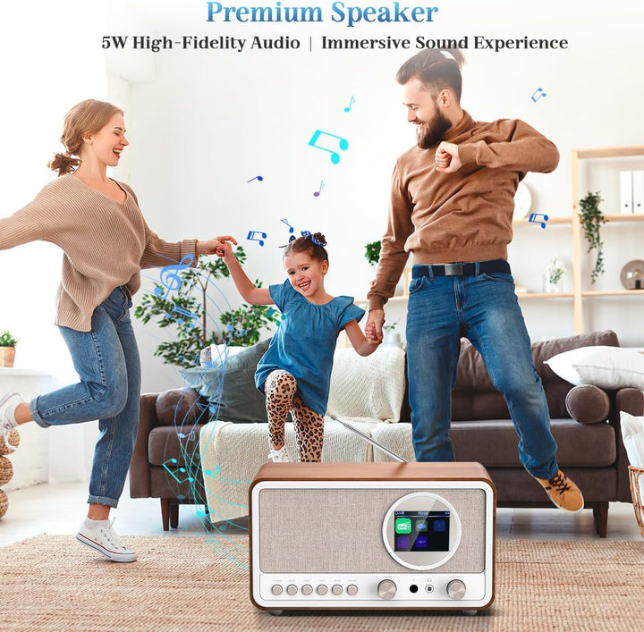 DAB DAB+ / FM Radio mit Fernbedienung, Bluetooth, 5W HiFi Lautsprecher, Kopfhöreranschluss, USB, AUX