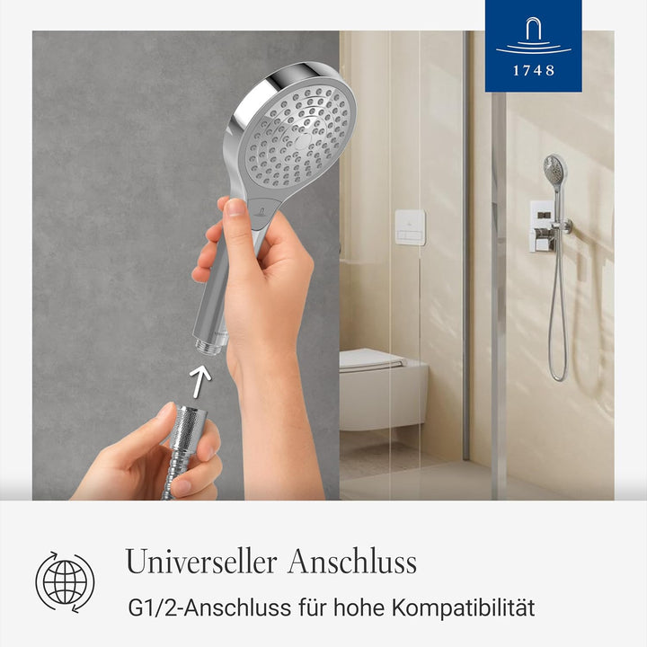 Villeroy & Boch Verve Showers Duschkopf, Handbrause mit 3 Strahlarten auf Knopfdruck wechselbar, Eas