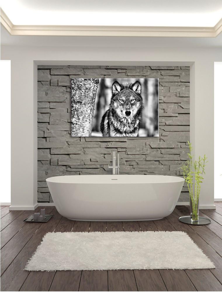 Pixxprint Wachsamer Wolf als Leinwandbild/Grösse: 100x70 cm/Wandbild/Kunstdruck/fertig bespannt, 100