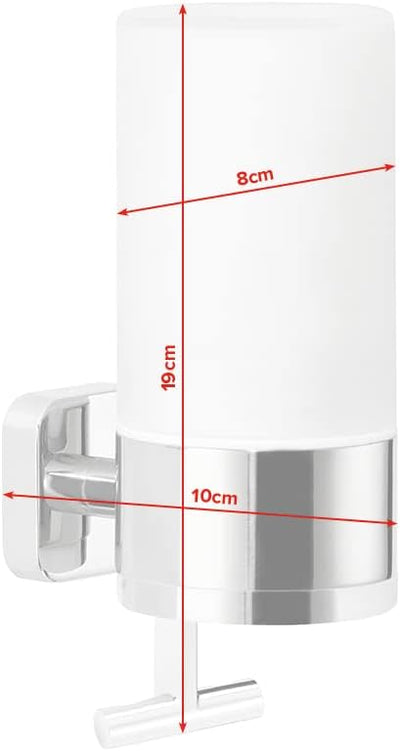 tesa ELEGAANT Seifenspender-Set, Milchglas und verchromtes Metall - Flüssigseifenspender zur Wandbef