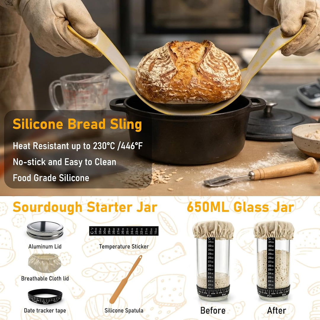 Sauerteig Starter Set, Gärkorb Oval 29 cm &amp; Rund 26 cm Abdeckhaube Gärkorb | ITSHINY Brot Backen Zub