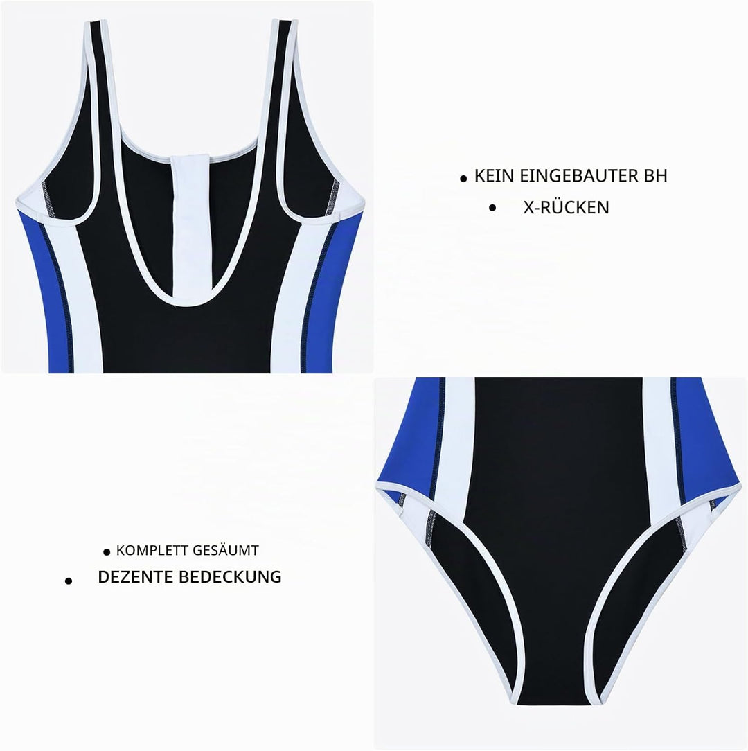 Veranobreeze Damen Sport Badeanzug Racerback Schwarz Sport Bademode 40 Blau/Schwarz, 40 Blau/Schwarz