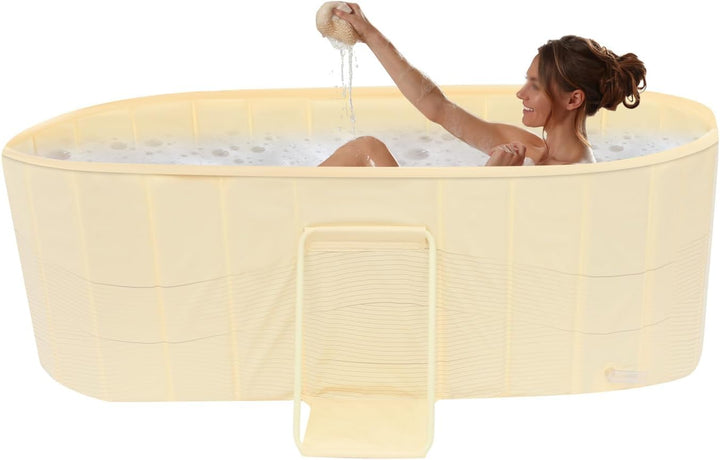 Faltbare Badewanne für Erwachsene, platzsparend & isoliert, 150 cm Länge, freistehend mit Doppel-Abf