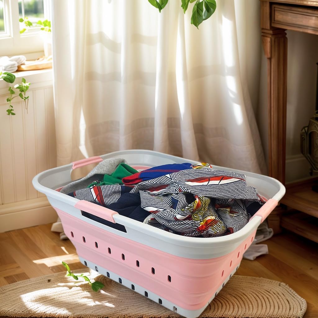 SAMMART 42L Faltbarer Wäschekorb aus Kunststoff – Faltbarer Pop-Up-Aufbewahrungsbehälter/Organizer –