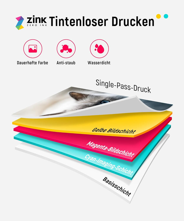 Liene Pearl K100 Fotodrucker Smartphone, Tragbarer Sofortbilddrucker mit 50 Zink-Klebepapier, Blueto