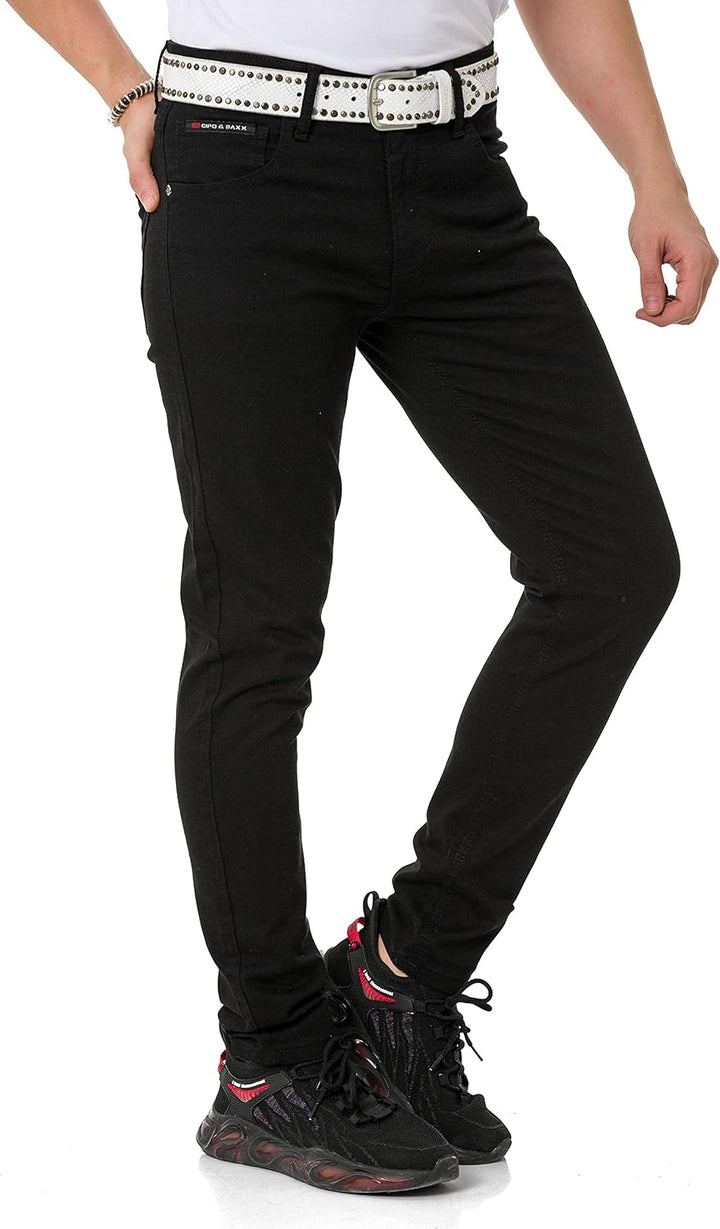 Cipo & Baxx Herren Jeans & Freizeithose | Used Look, Ziernähte, Logo Stickerei, Kontrastnähten, Bike